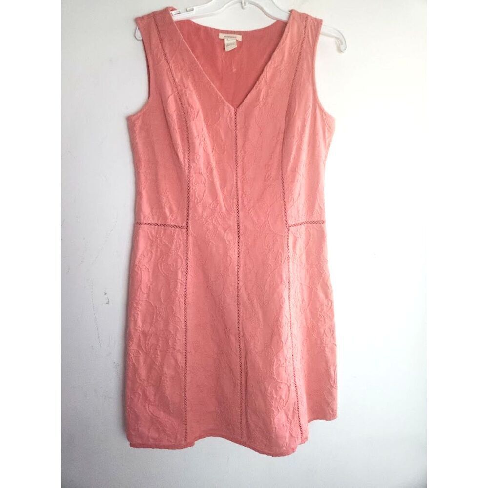 Sundance Pink Floral Embroidered 100% Cotton V-Neck A-Line Dress size Large
